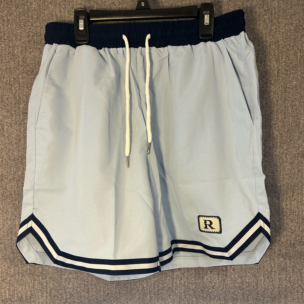 ROMVE Baby Blue Striped Trim Drawstring Shorts